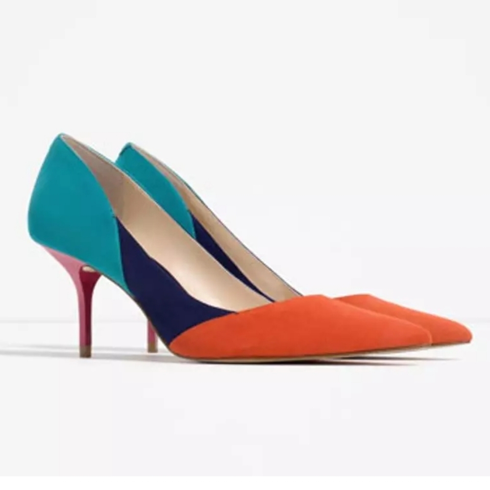 Zara Woman Festival Multicolor Suede Pointed Toe Pumps 3” Heels Size 40 US 9